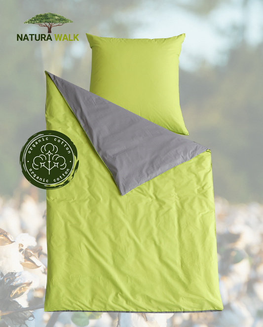 Renforcé reversible bed linen, NATURAWALK, 100% organic cotton, anthracite/green, 135x200cm 