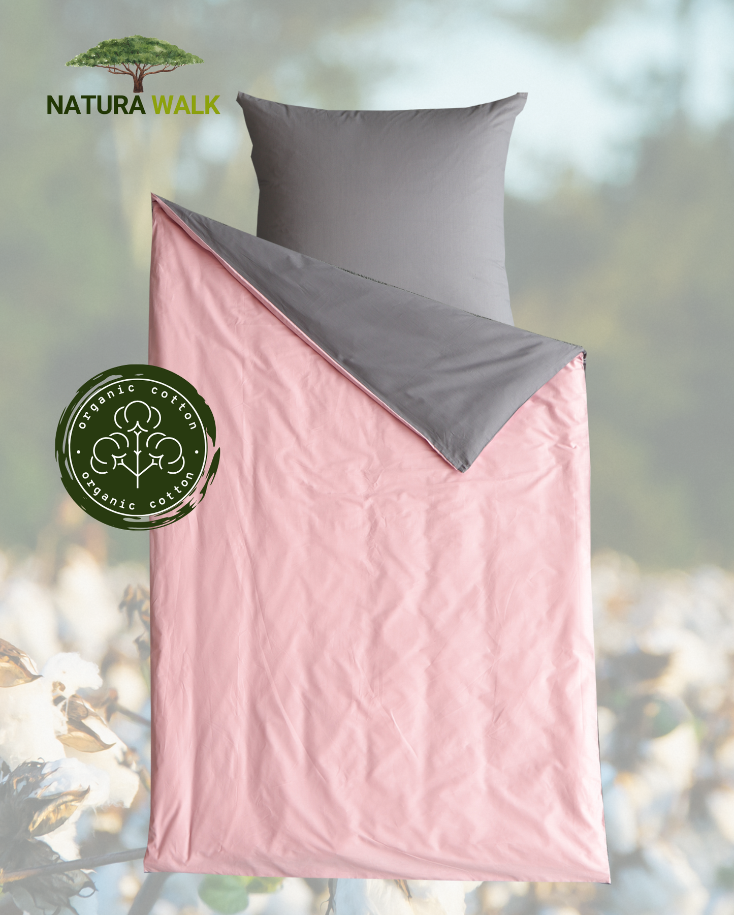 Renforcé reversible bed linen, NATURAWALK, 100% organic cotton, anthracite/pink, 135x200cm 