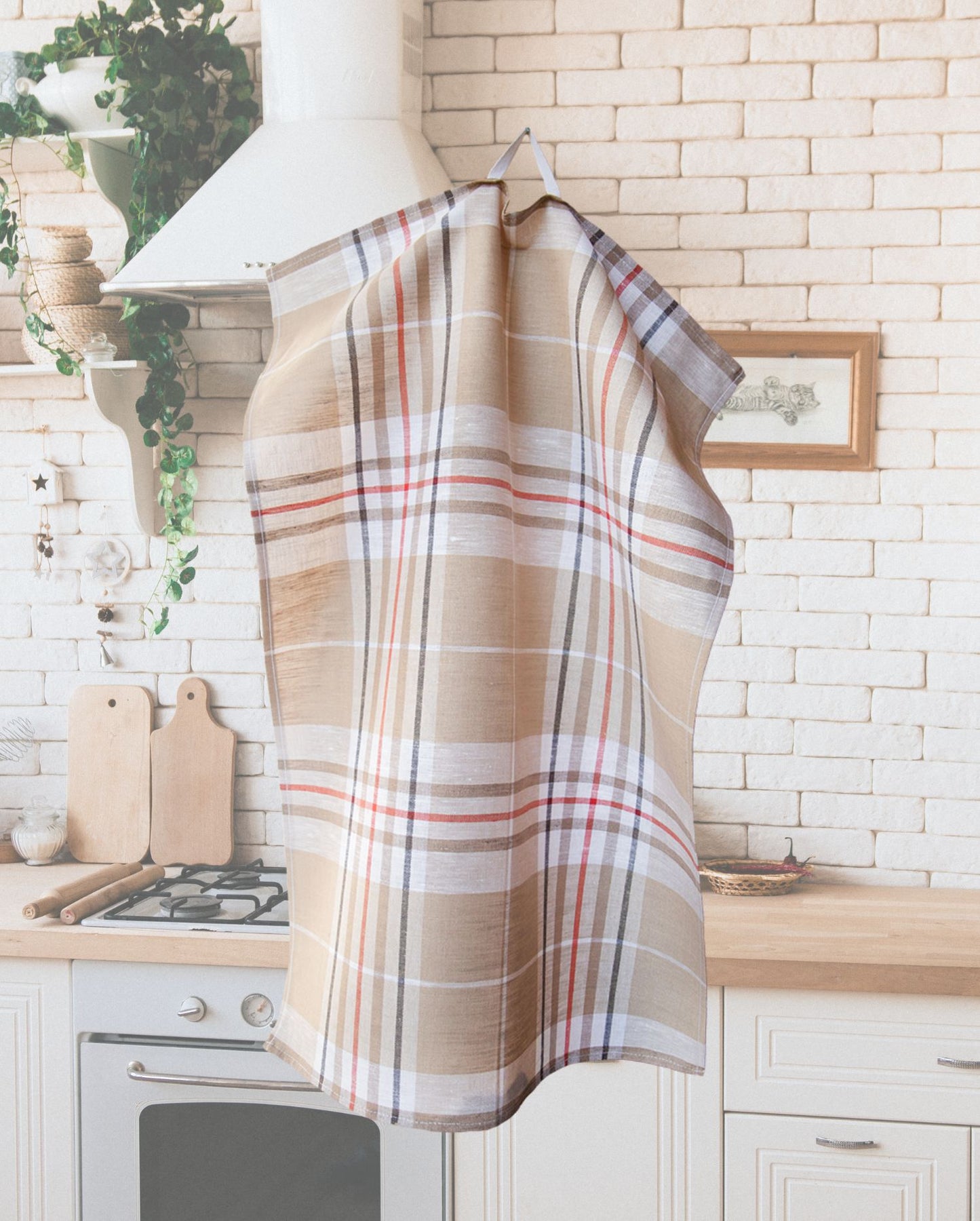 Tea Towel Brown Checked 50x70cm Linen &amp; Cotton