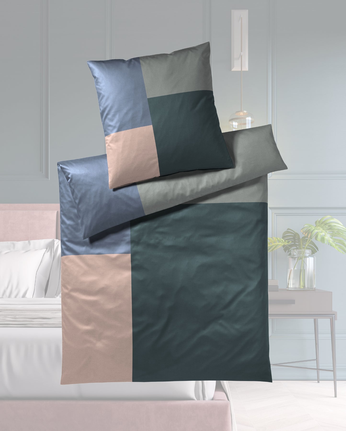 Mako satin bed linen covered checkered moss 