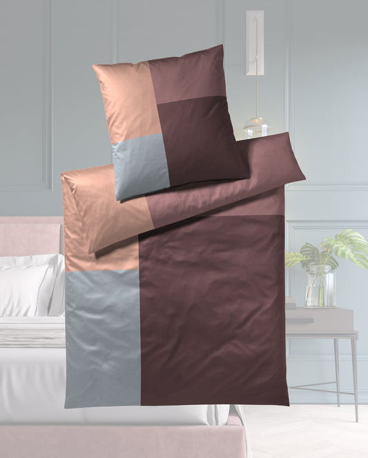 Mako-Satin bed linen Covered Check Bordeaux 