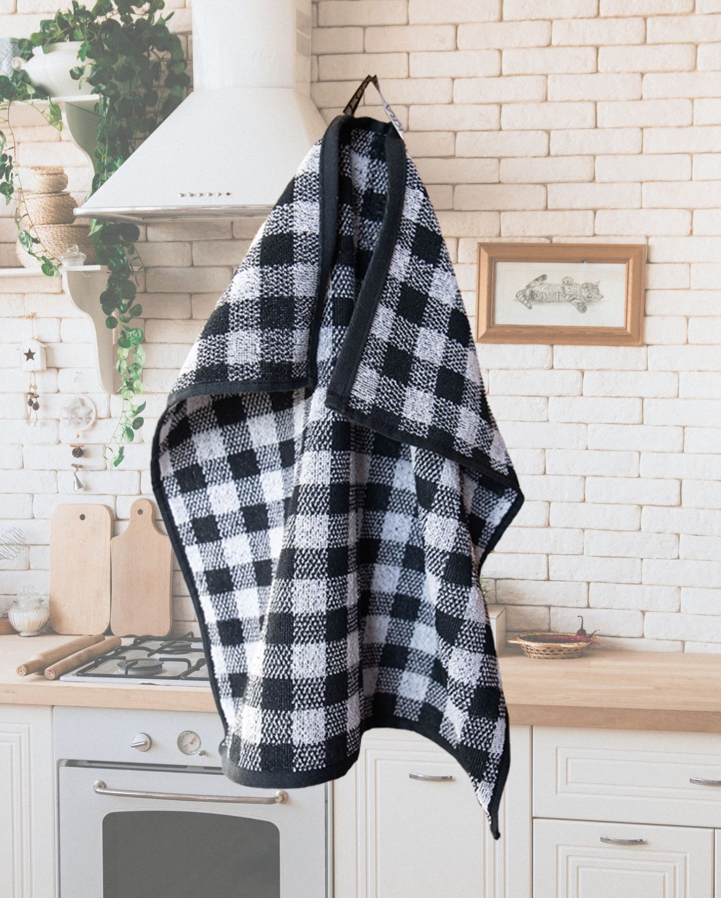 Kitchen Terry Towel Black White Checked 50x50cm 100% Cotton