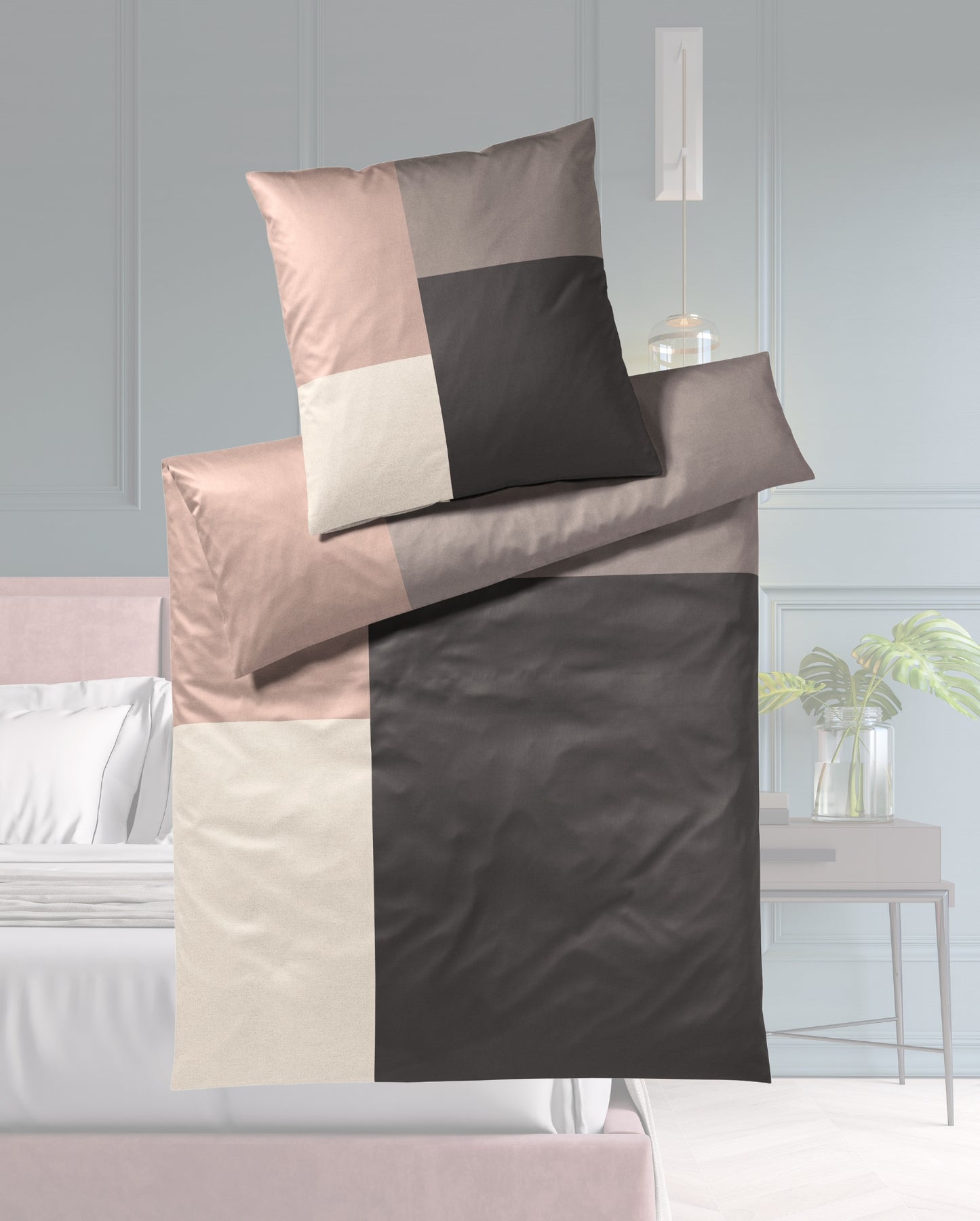 Mako satin bed linen Covered Check Brown 