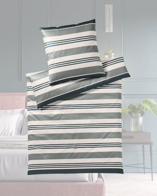 Mako Satin Bed Linen Covered Stripe Moss 