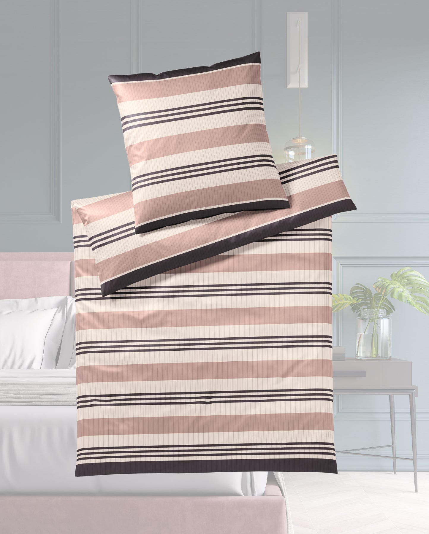 Mako satin bed linen Covered Stripe Red 