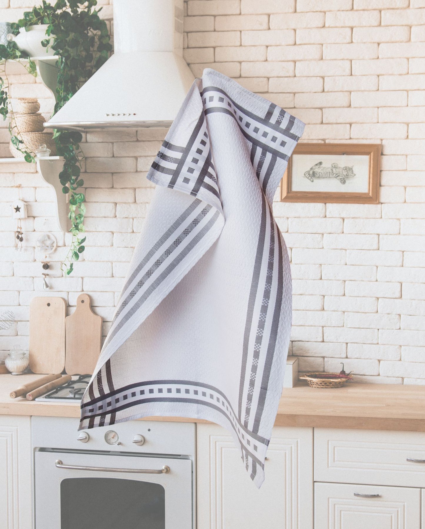 Tea Towel White-Gray 50x70cm Linen &amp; Cotton