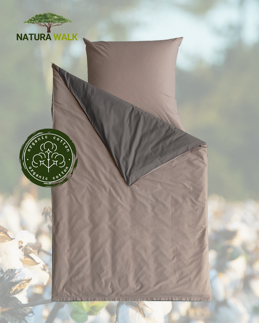 Renforcé reversible bed linen, NATURAWALK, 100% organic cotton, anthracite/taupe 135x200cm 