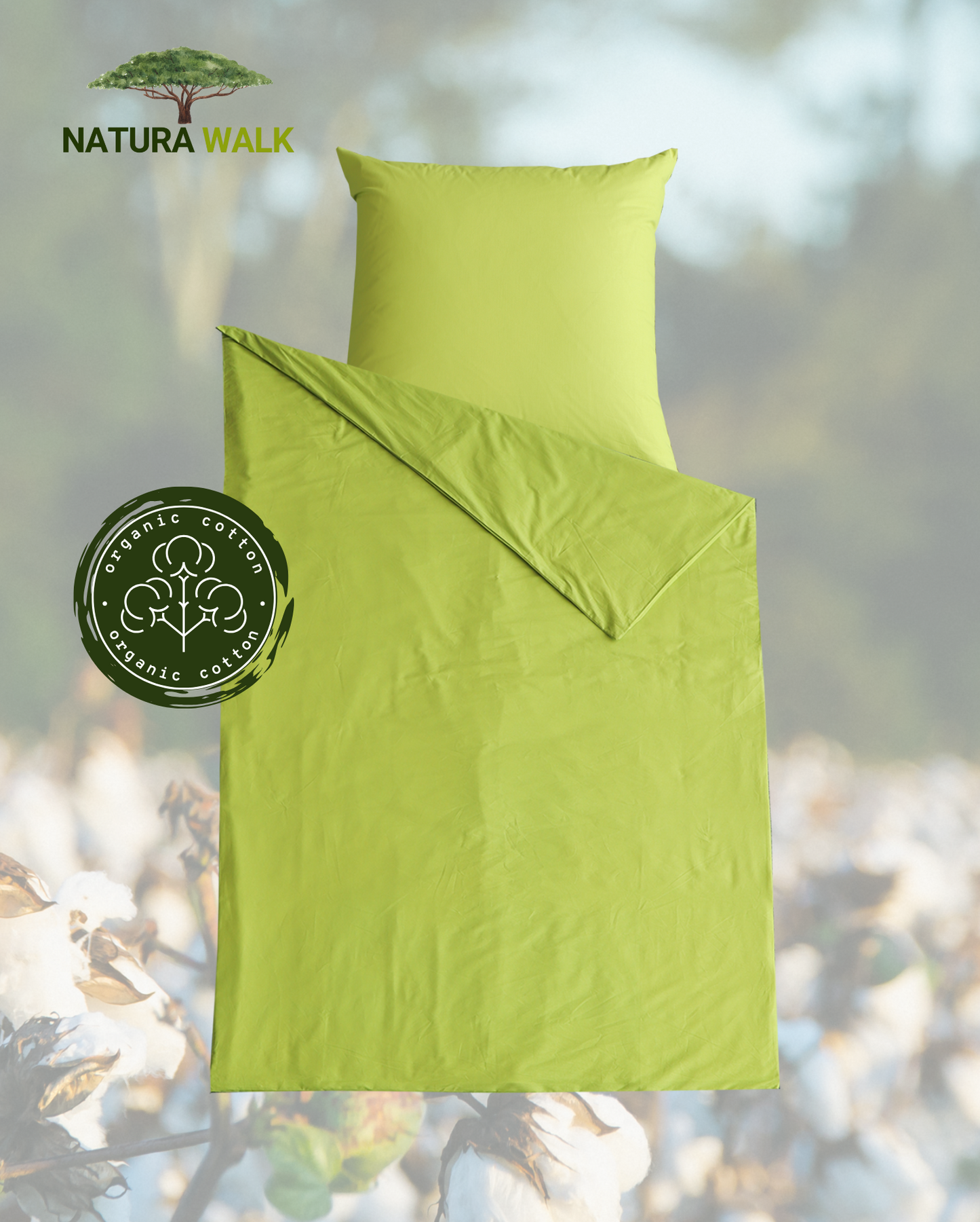 Renforcé reversible bed linen, NATURAWALK, 100% organic cotton, green, 135x200cm 