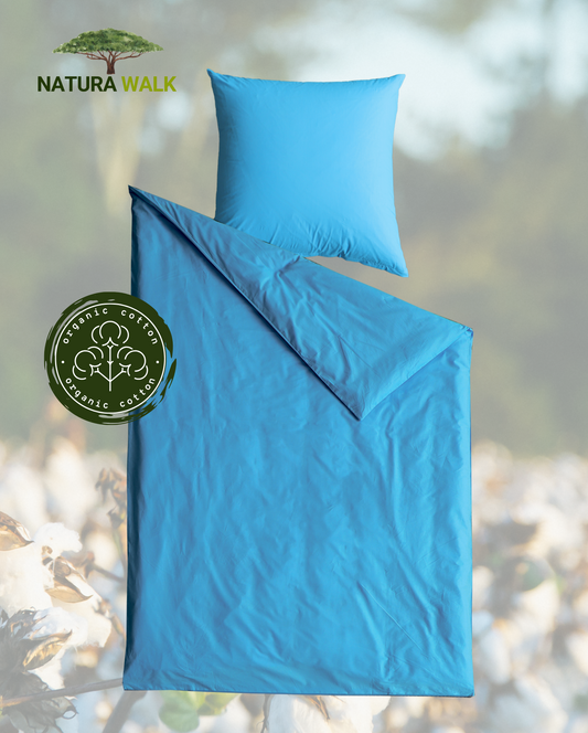 Renforcé reversible bed linen, NATURAWALK, 100% organic cotton, Malibu Blue, 135x200cm 