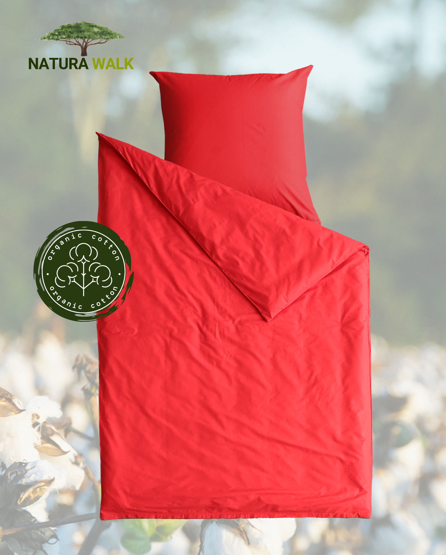 Renforcé reversible bed linen, NATURAWALK, 100% organic cotton, red, 135x200cm 