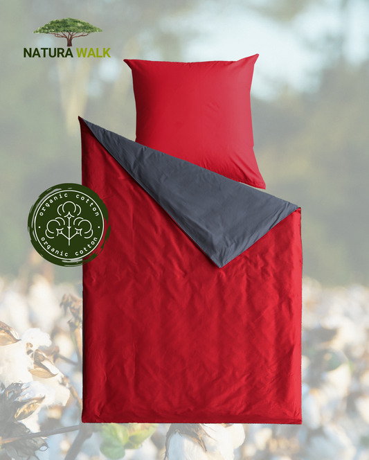 Renforcé reversible bed linen, NATURAWALK, 100% organic cotton, anthracite/bordeaux, 135x200cm 