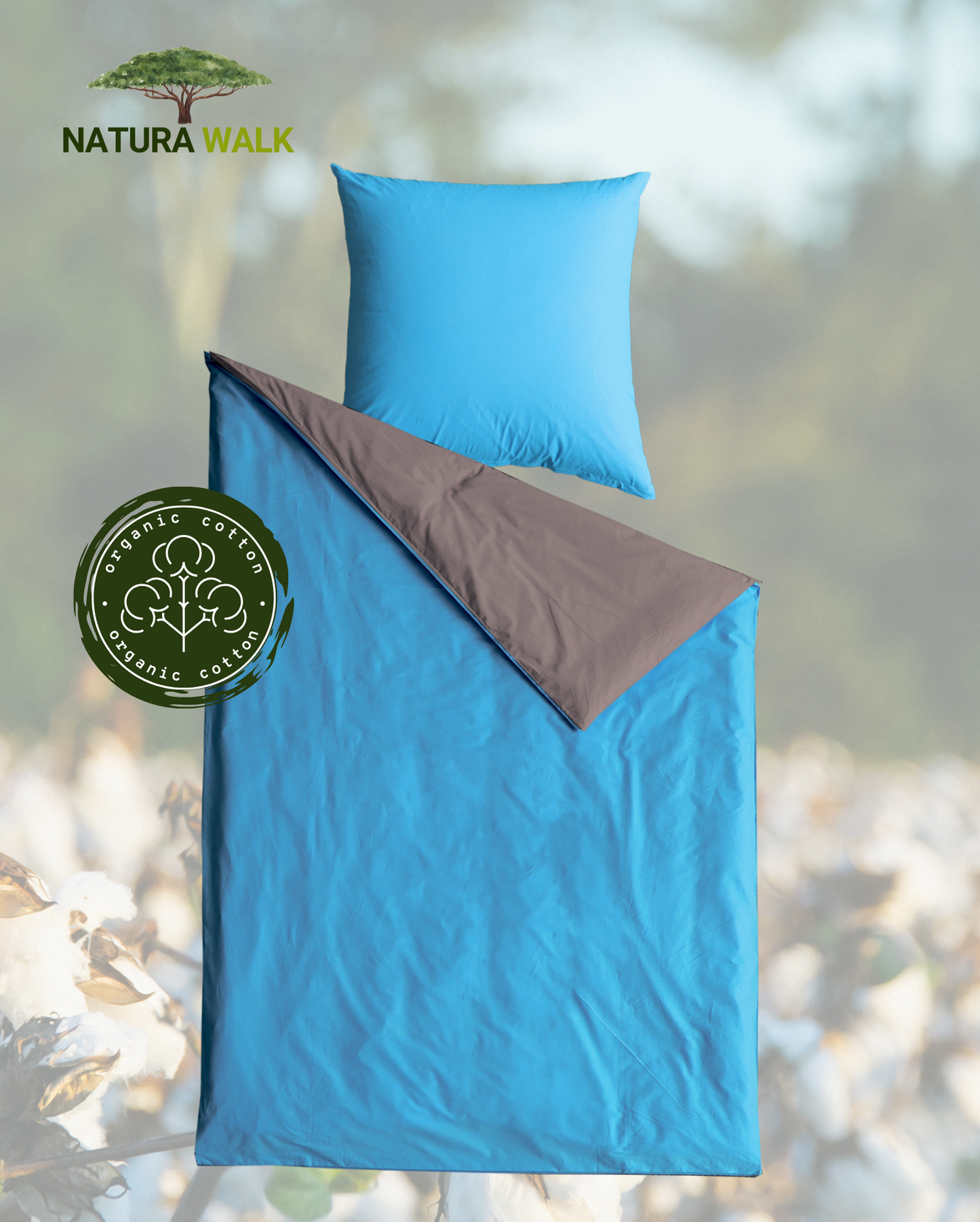 Renforcé reversible bed linen, NATURAWALK, 100% organic cotton, anthracite/Mali blue, 135x200cm 