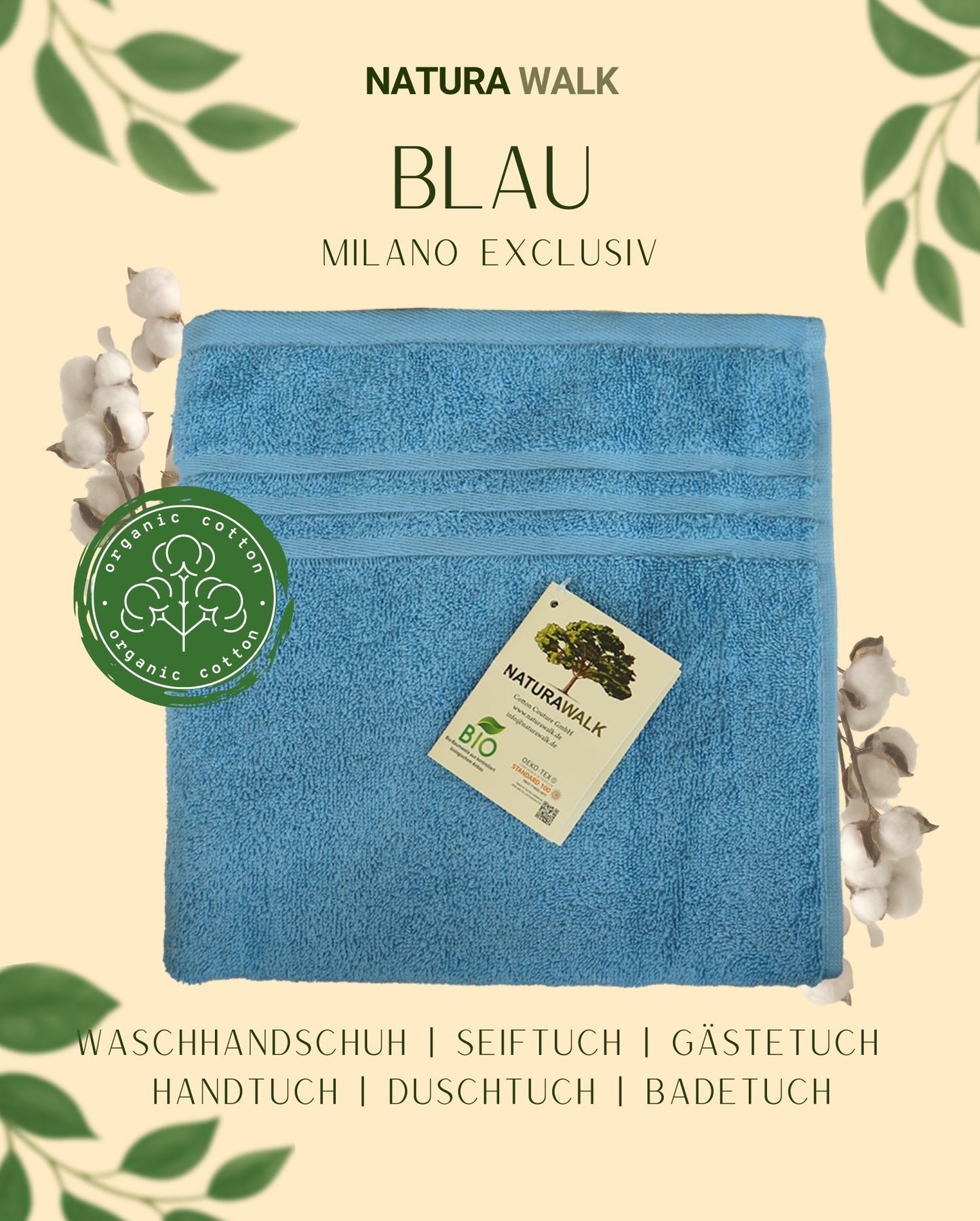 Handtuch Bio-Baumwolle NATURAWALK Milano Exclusiv Blau