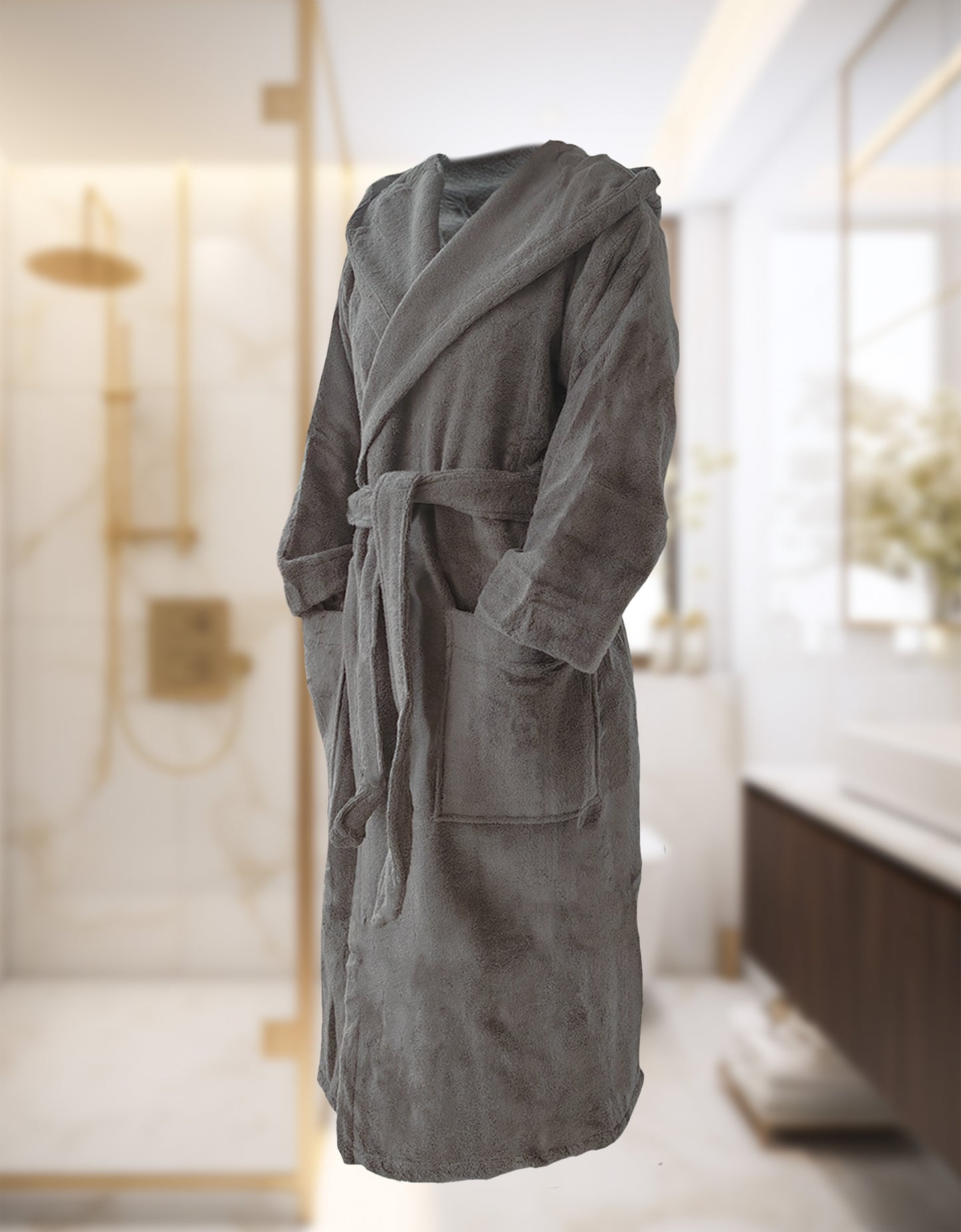 Hooded bathrobe NATURAWALK 100% organic cotton, unisex, long - anthracite