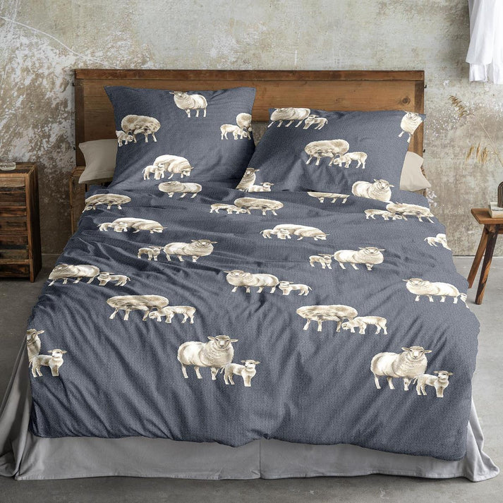 Fine flannel bed linen Irisette Sheep Blue