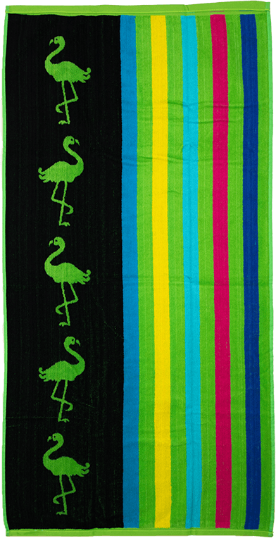 Strandtuch Grüner Flamingo, 75x150, 100% Baumwolle