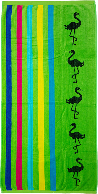 Beach Towel Green Flamingo, 75x150, 100% Cotton